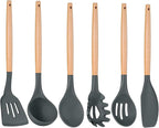 P&P CHEF Cooking Utensils Set, 6 PCS Kitchen Utensils with Wooden Handle, Silicone Spatula for Nonstick Cookware, Easy Clean & Non-toxic, Gray