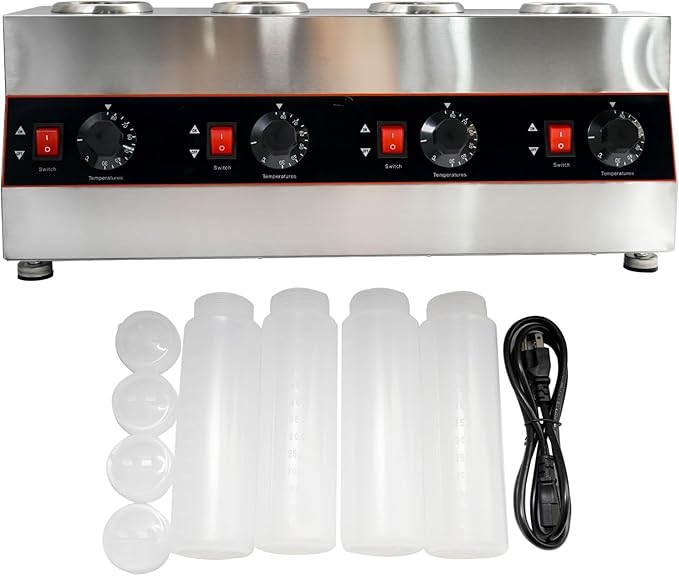 Commercial Electric Sauce Warmer Electric Cheese Sauce Warmer Hot Fudge Warmer Dispenser Cheese Dispenser Warmer with 4 Pump (4 Pump Head)