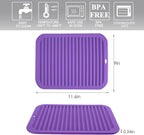 Silicone Trivet for Hot Dishes, 2 Pack Purple Heat Resistant Silicone Hot Pads Pot Holders for Kitchen Counter Non-Slip Trivets for Hot Pots and Pans, 9'' x 12'' Large Dish Drying Mat & Spoon Rest