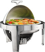 VEVOR Roll Top Chafing Dish Buffet Set, 6 Qt 2 Pack, Stainless Steel Chafer with 2 Full Size Pans, Round Catering Warmer Server with Lid Water Pan Stand Fuel Holder, for at Least 5 People Each