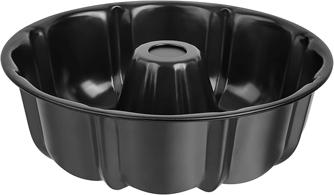 Onader 10 Inch Cake Pan, Non-Stick Round Fluted Tube Pan for Baking Pound Cake, 10 Cups Large Heavy Duty Carbon Steel Baking Mold Bakeware, Black