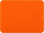 Silicone Dish Drying Mat for Multiple Usage,Easy clean,Eco-friendly,Heat-resistant Silicone Mat for Kitchen Counter or Sink,Refrigerator or drawer liner Orange L 16 inches x 12 inches