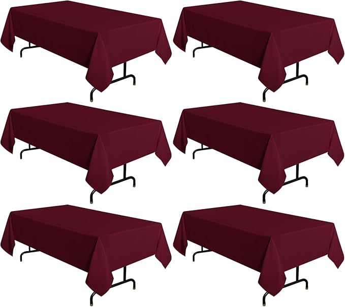 sancua 6 Pack Burgundy Tablecloth 60 x 102 Inch, Rectangle Table Cloth for 6 Feet Tables - Stain and Wrinkle Resistant Washable Polyester Table Cover for Dining Tables, Buffet Parties and Camping
