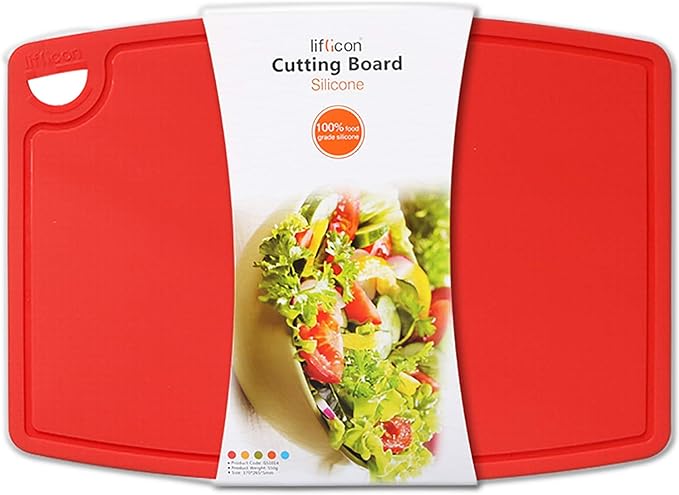 Extra Large Thick Silicone Cutting Boards for Kitchen 14.6'' x 10.43'' Flexible Cutting Chopping Boards/Mats Non-slip Deep Drip Juice Groove, Dishwasher Safe-Red