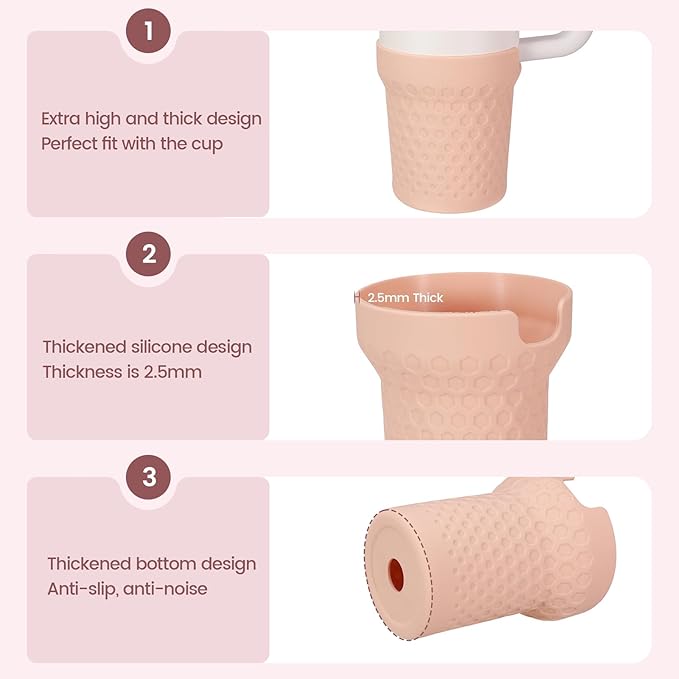 Silicone Boot for Stanley, Cup Bottom Protector Sleeve Accessories for Stanley Quencher H2.0 FlowState Tumbler 40oz / Stanley Adventure Quencher Tumbler 40oz (Pink)