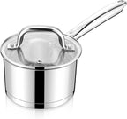 LIANYU 1 Quart Stainless Steel Saucepan, Small Sauce Pan with Lid, Tri-Ply Bottom Multipurpose Pot for Cooking, Straight Side, Dishwasher Safe, Compatible with All Cooktops