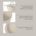 Martha Stewart Heathland Premium Nonstick PFA Free Ceramic Interior 10-Piece Tapered Aluminum Cookware Set - Taupe