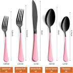 20 Piece Black Pink 18/0 Flatware Utensil Set for 4, Include Dinner Knife,Dinner Forks,Dinner Spoons,Salad Forks,Teaspoons,Silverware Set for 4, Dishwasher Safe
