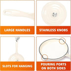 Hisencn Enameled Cast Iron Cookware Set - 7 Piece Dutch Ovens Set, Sauce Pan, Skillet, 3 Lids, Pots and Pans Set, Ceramic Coated Cast Iron, Heavy Duty, Gas/Induction Compatible, PFA Free