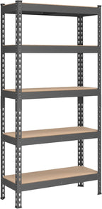 SONGMICS 5-Tier Storage Shelves, Load 2310 lb, Garage Storage, Boltless Assembly, Adjustable Shelving Unit, 11.8 x 29.5 x 59.1 Inches, for Study Shed Basement, Gray and Natural Beige UGLR300G01