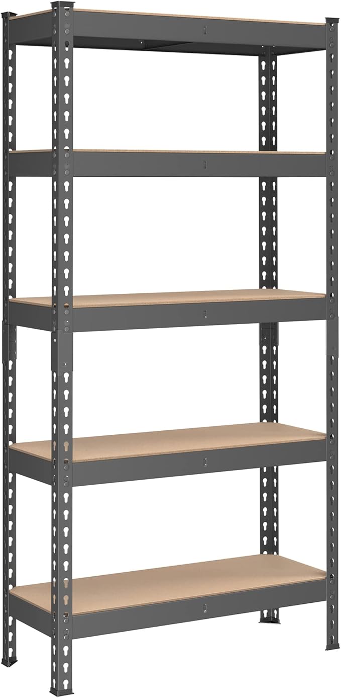 SONGMICS 5-Tier Storage Shelves, Load 2310 lb, Garage Storage, Boltless Assembly, Adjustable Shelving Unit, 11.8 x 29.5 x 59.1 Inches, for Study Shed Basement, Gray and Natural Beige UGLR300G01