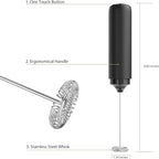 Black Milk Frother Wand, Electric Foam Maker Frother Wand, Hand Mixer for Lattes, Stainless Steel Mixing Head, Detachable for Cleaning, Cappuccino - Kitchen Gift