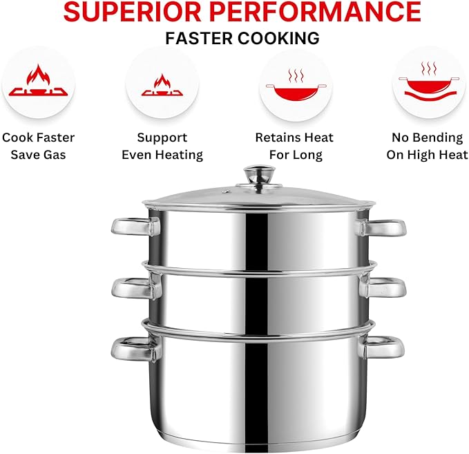 Vinod Cookware 3 Tier Steamer Silver 18 Cm