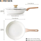 Kordisen Nonstick Ceramic Frying Pan with Lid, 11 Inch Ceramic Skillet with Lid, Healthy Non Toxic Cooking Pan, Stay-Cool Handle, Induction Compatible, PFOA & PFAS Free, White