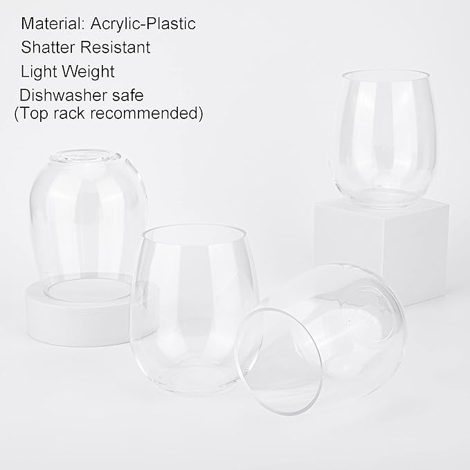 KOXIN-KARLU Classic 18-ounce Acrylic Stemless Wine Glasses, Unbreakable Mixed Drinkware Plastic Tumbler, set of 6 Clear