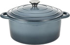 Hamilton Beach Enameled Cast Iron Dutch Oven 5.5-Quart Slate, Cream Enamel Dutch Oven Pot with Lid
