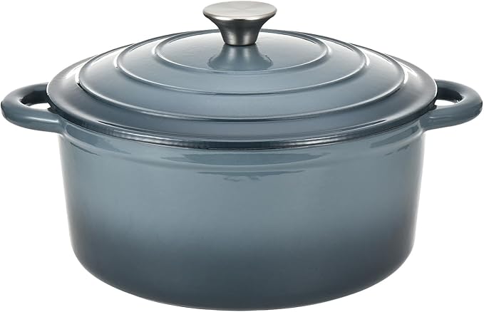 Hamilton Beach Enameled Cast Iron Dutch Oven 5.5-Quart Slate, Cream Enamel Dutch Oven Pot with Lid