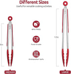 600ºF Heat Resistant Kitchen Tongs: U-Taste 9+12 inch Silicone Cooking Tong Set with Firm Sealed Non Stick Rubber Tips and Silicon Coated 18/8 Stainless Steel Handle for Serving Grilling Salad(Red)