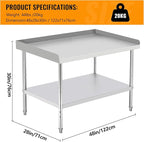 48x28x30 Inch Stainless Steel Equipment Grill Stand Table 400 Lbs Capacity NSF Certified with Adjustable Legs, 2" Edge Baffle, for Hotel, Home, Commercial Restaurant Kitchen