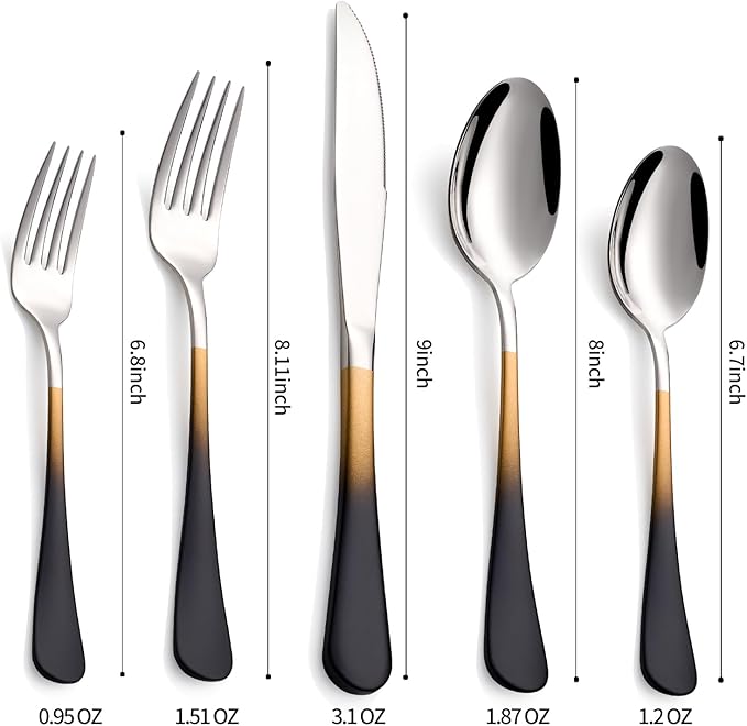20-Pieces Black gold Silverware Sets for 4,Black gold Handle Stainless Steel Cutlery Set, Include Forks Spoons and Knives Set, Dishwasher Safe Utensil Sets for Home Restaurant