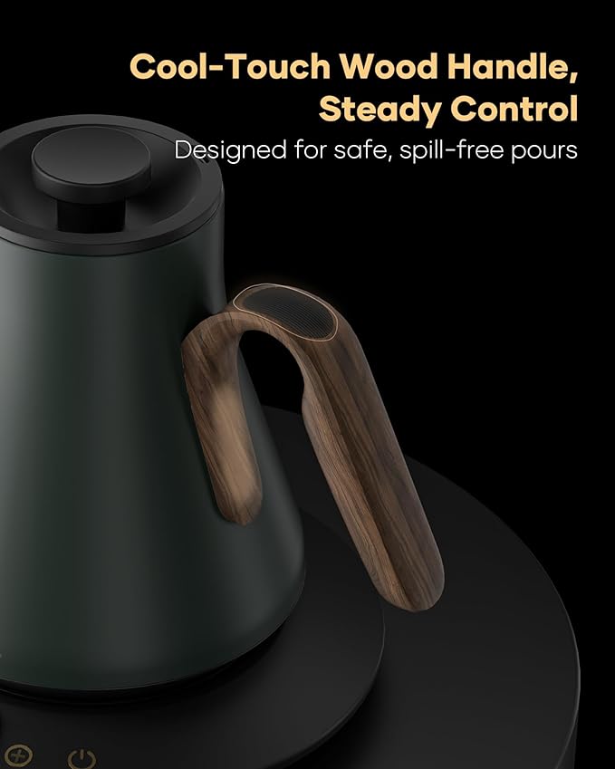 Cocinare FLOW B9 Gooseneck Electric Kettle, Precise Temperature Control for Pour-Over Coffee & Tea Brewing, Stainless Steel Interior, Rapid Heating for Boiling Water 1500W/0.9L (Delacroix Green)