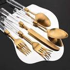 JASHII 5pcs Gold 304 Stainless Steel Flatware Cutlery Set with Transparent Acrylic Handle Diamond Shape, Matte Knife Fork Spoon Set, Dishwasher Safe for Home Wedding Hotel
