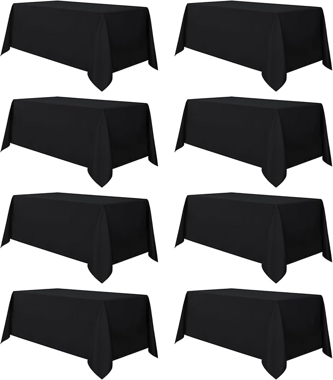 sancua 8 Pack Black Tablecloth 90 x 132 Inch - Rectangle Table Cloth for 6 Feet Tables Stain and Wrinkle Resistant Washable Polyester Table Cover for Dining Wedding Banquet Party Buffet Restaurant