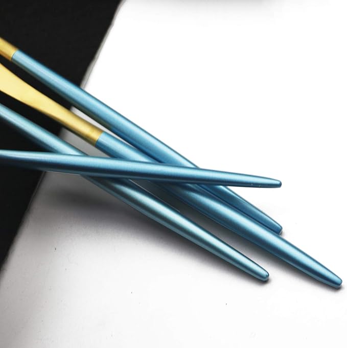 JASHII Luxury 18/10 Blue Handle Flatware Gold Silverware Set 304 Stainless Steel Flatware Cutlery Set| 5-Piece Adaline Royal Modern Satin Finish| BEST Birthday Wedding Gift (Blue Handle Matte Gold)