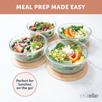 Crutello Glass Storage Containers with Bamboo Lids - Eco-Friendly Non Toxic Meal Prep Jars with Wooden Lid for Fridge and Kitchen Organization - Non Plastic Container for Fruit Bowls - 32 oz - 4 Pack