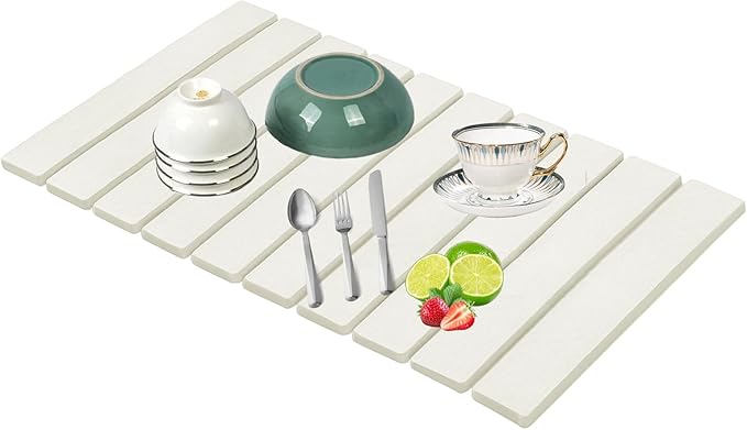 Stone Drying Mat for Kitchen Counter, Collapsible Dish Drying Mat, Fast Drying Diatomaceous Earth Dish Drying Mats, Water Absorbent Diatomite Kitchen Mat (white, small)