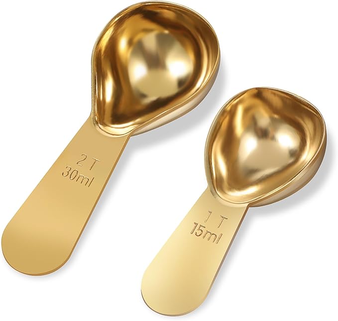 1 Gold Measuring Spoons (15 Ml) and 1 Tablespoons (30 Ml) Coffee Scoop for Ground Coffees, Stainless Steel Coffee Spoons Set Short Handle Tablespoon Measuring Spoon for Milk Tea Sugar Protein Brewin