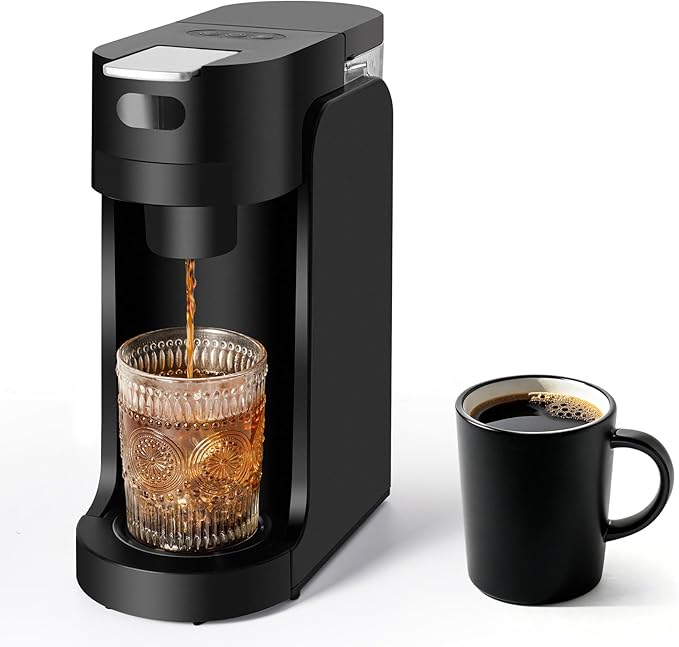SOPPY Single Serve Coffee Maker for K Capsule, 3 Seconds Instant Hot with Adjustable Temperature Control, Dual Brew Modes, Transparent Water Tank & Removable Stand, Fast Brewing Coffee Machine, Black