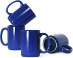 Smilatte 16 OZ Porcelain Coffee Mugs, Classic Blank Ceramic Cup with Large Handle for Tea Latte Cappuccino, Set of 4, Blue