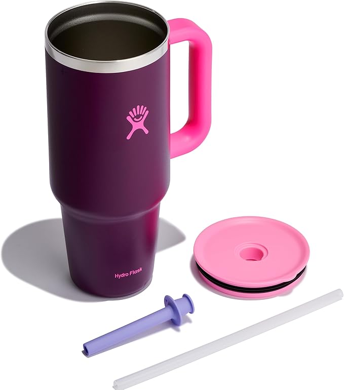 Hydro Flask 40 Oz Travel Tumbler with Handle, Lid and Straw - Insulated Stainless Steel in Sugarplum