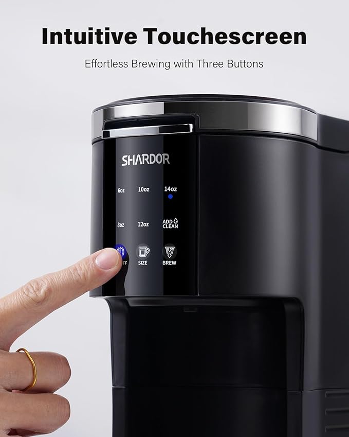 SHARDOR 3 in 1 Coffee Maker, K Cup Coffee Maker Compatible with Ground Coffee & Teas, Single Serve Coffee Machine, 6–14oz Brew Sizes, 40oz Detachable Water Reservoir, Descale Settings, Black