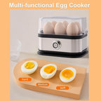 Rapid Egg Cooker, 6 Eggs Capacity Egg Boiler, Hard, Medium, Soft Boiled Egg Poacher with Auto Shut-Off and Alarm, Stainless Steel Electric Egg Steamer for Home Kitchen (Black)