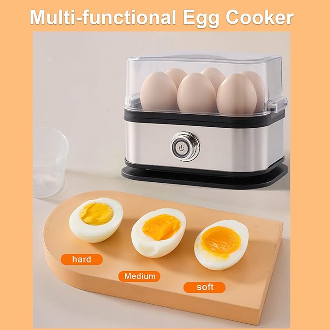 Rapid Egg Cooker, 6 Eggs Capacity Egg Boiler, Hard, Medium, Soft Boiled Egg Poacher with Auto Shut-Off and Alarm, Stainless Steel Electric Egg Steamer for Home Kitchen (Black)