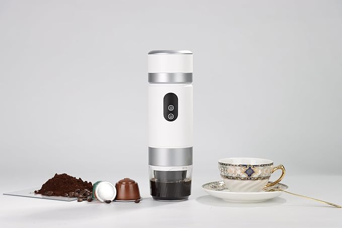 Portable Coffee Maker KF-JN-03 with Digital Display & 20 BAR Pressure – Hot & Cold Brew, Compatible with Coffee Grounds and Capsules, Compact Single-Serve Design with Transparent Cup & 60ml Tank