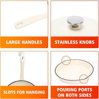 Enameled Cast Iron Cookware Set, 5-Piece Ceramic Coated Pots & Pans with Dutch Oven and Lid, PFAS/PTFE/PFOA-Free, Induction Gas Oven Safe, Cream White Cookware Set