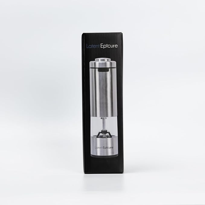 USB-C Electric Salt and Pepper Grinder (SINGLE) - Stainless Steel Salt, Pepper or Spice Mill with LED Light - One Handed Operation Adjustable Ceramic Grinders