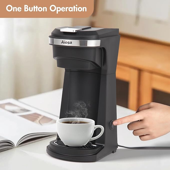 2 in 1 Single Serve K cup Coffee Maker 6-14Oz,With Travel Cup,Mini Single Coffee Maker Machine,One Button Operation,Auto Shut Off,800W With Reusable Filter