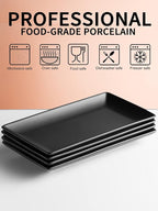 Gomakren Black Serving Platter Set of 4 Porcelain Serving Plates Rectangular Christmas Serving Dishes and Platters Serving Trays for Party Appetizer Sushi, 10 Inch Black Serveware Thanksgiving Gifts
