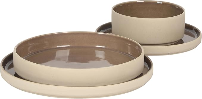 Gibson Elite Liberty Bay 16-Piece Pottery Clay Stoneware Dinnerware Set – Mocha Brown Reactive Glaze, Stackable Plates and Bowls W/Pasta Bowl, Service for 4 – Microwave & Dishwasher Safe
