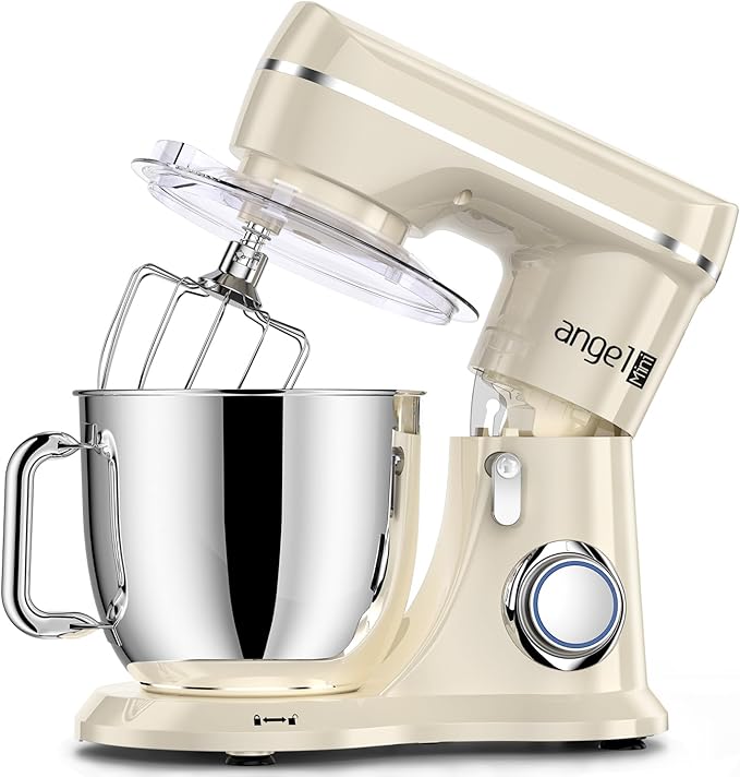 Mini Angel Stand Mixer,10-Speed Kitchen Electric Mixer,Tilt-Head Food Mixer with Dough Hook, Wire Whisk, Flat Beater, Stainless Steel Bowl (White2, 5QT)
