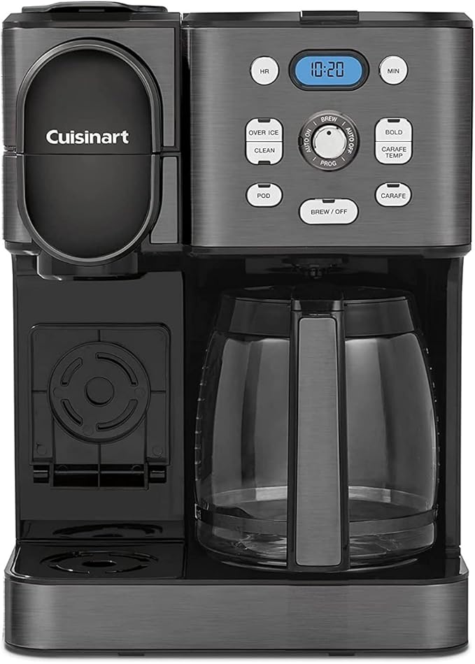 Cuisinart 12-Cup Coffee Maker, Single-Serve Brewer Glass Carafe, Automatic Hot & Iced Coffee Machine, Brew Strength Control and Brew Pause, SS-16BKS, Black Stainless Steel