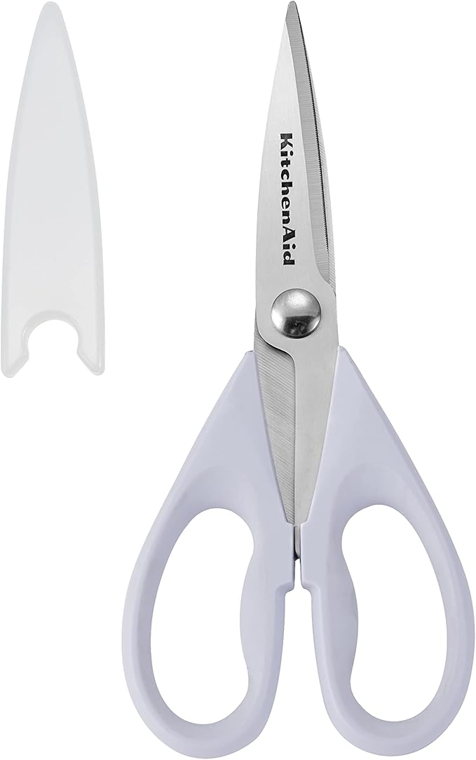 KitchenAid All Purpose Kitchen Shears with Protective Sheath Durable Stainless Steel Scissors, Dishwasher Safe, Soft Grip Comfort Handle, 8.72 Inch, Lavendar Cream