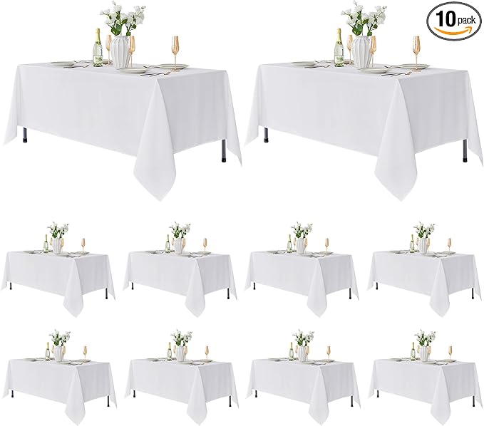 Fitable 10 Pack Rectangle Tablecloths: Stain Resistant Wrinkle Free Circle Table Clothes, Washable Reusable Polyester Table Covers for Wedding Party Birthday Banquet Reception(White, 70x120 Inch)