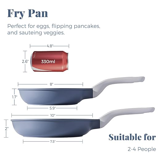 Nonstick Ceramic Frying Pan, Skillet with Stay Cool Handle,Egg & Omelet & Chef's Pan, Induction Compatible & Oven Safe, Dishwasher Safe, PTFE PFAS & PFOA Free (8+10 Inch)