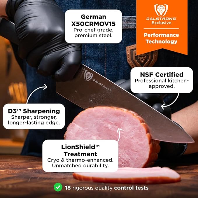 Dalstrong Vanquish Series - 24pc Stainless Steel Knife Set with Block & Kitchen Scissors - Forged High Carbon German Stee l- Knife Set w/POM Black Handle - NSF Certified