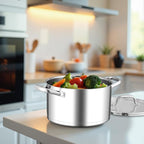 Leonyo Small Stock Pot, 4 Quart StockPot with Visible Lid for Soup Pasta Vegetable, 18/10 Stainless Steel Cooking Pasta Soup Pot for Induction Ceramic Gas Stoves, Tri-Ply Bottom & Dishwasher Safe